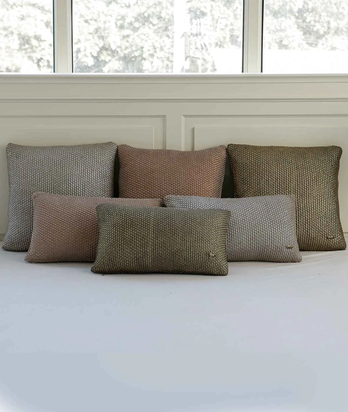 Moss Knit Foil Print Cotton Knitted Decorative Pale Whisper & Copper Color 18 x 18 Inches Cushion Cover