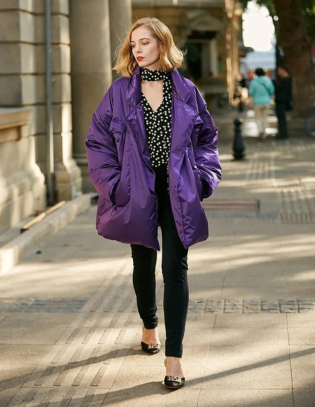 Purple Belted Down Puffer Jacket