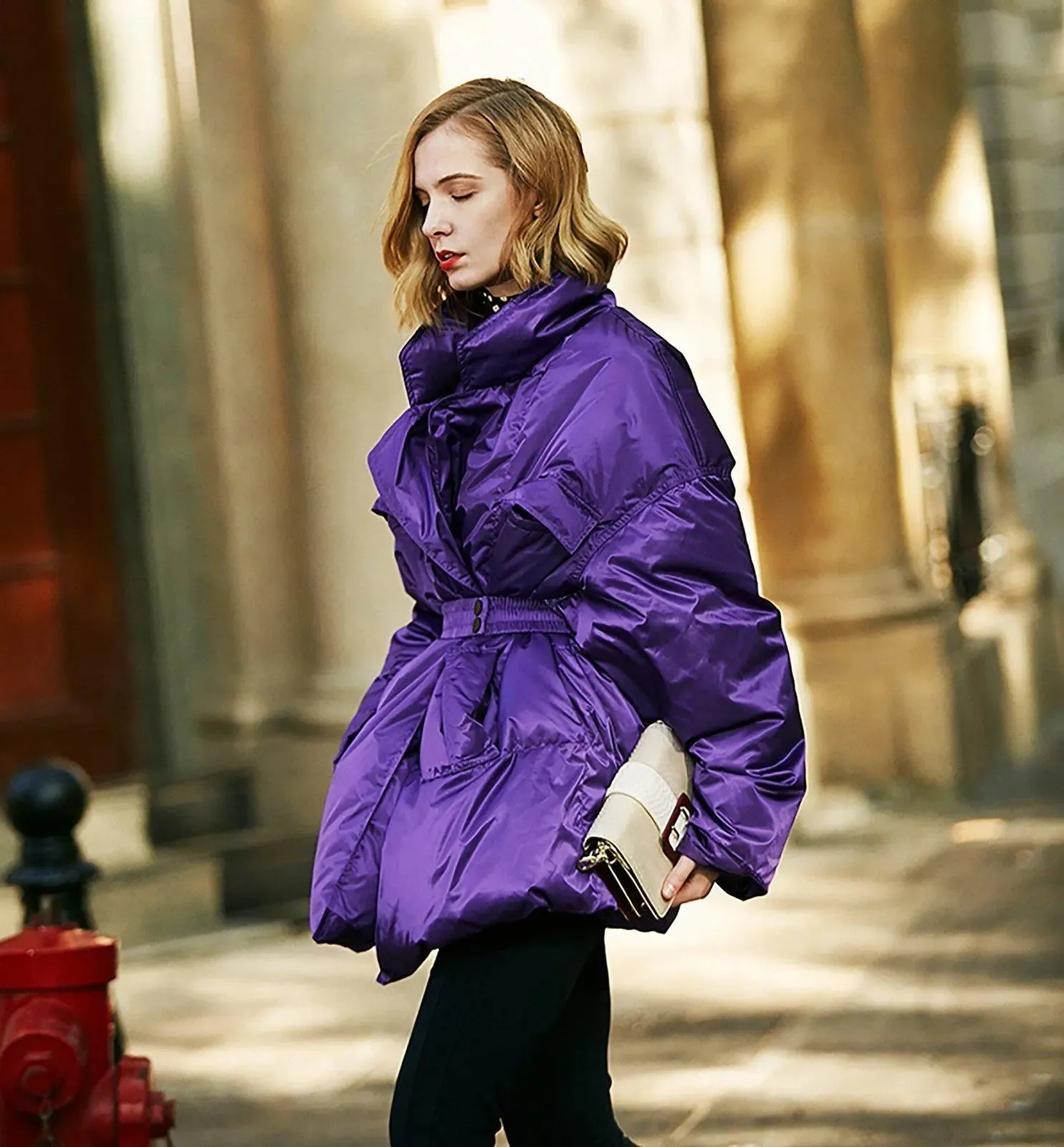 Purple Belted Down Puffer Jacket