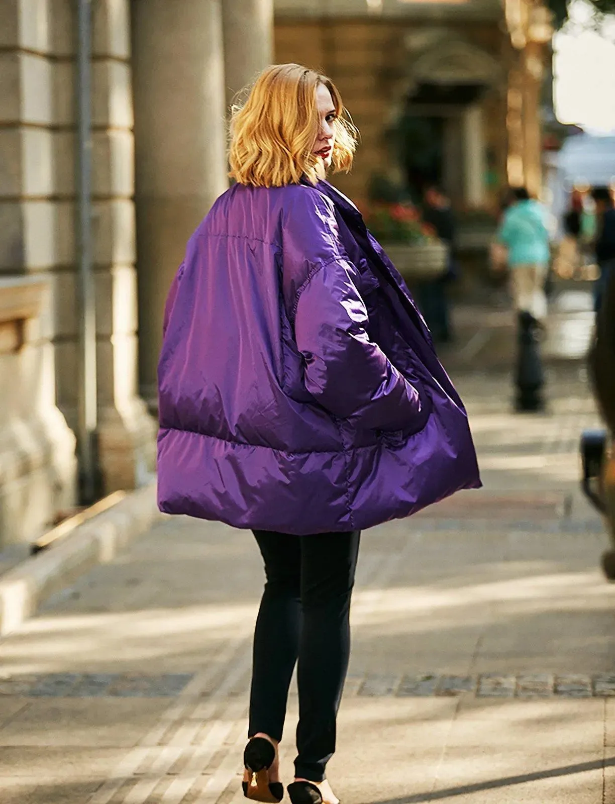 Purple Belted Down Puffer Jacket