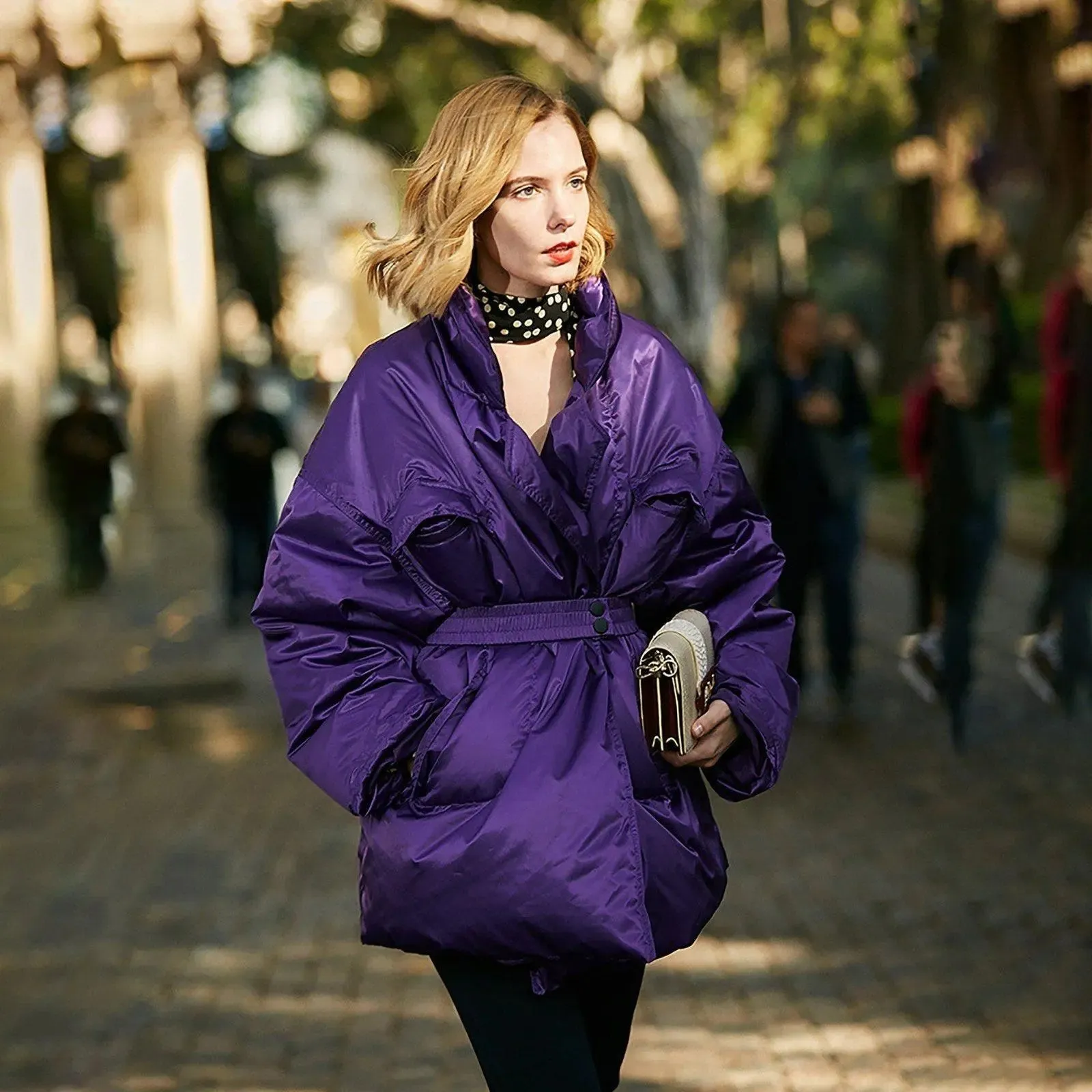 Purple Belted Down Puffer Jacket