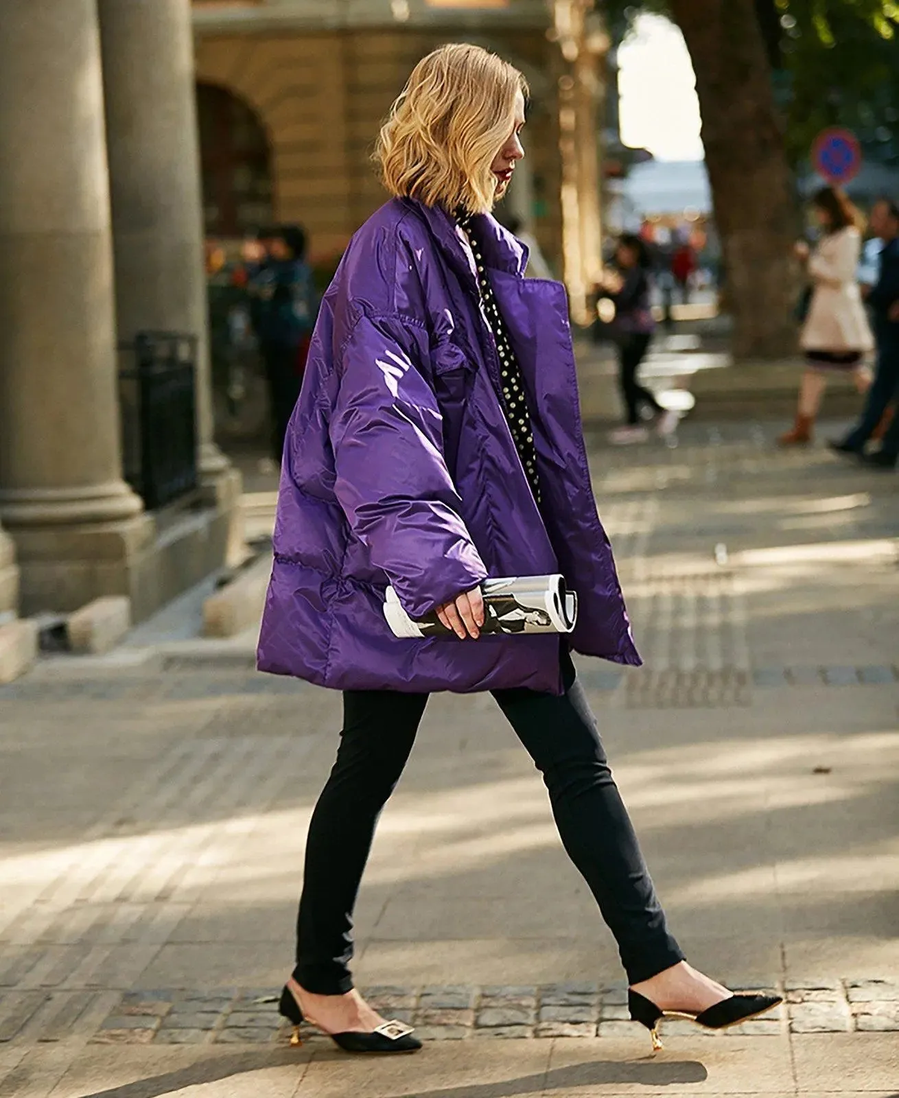 Purple Belted Down Puffer Jacket