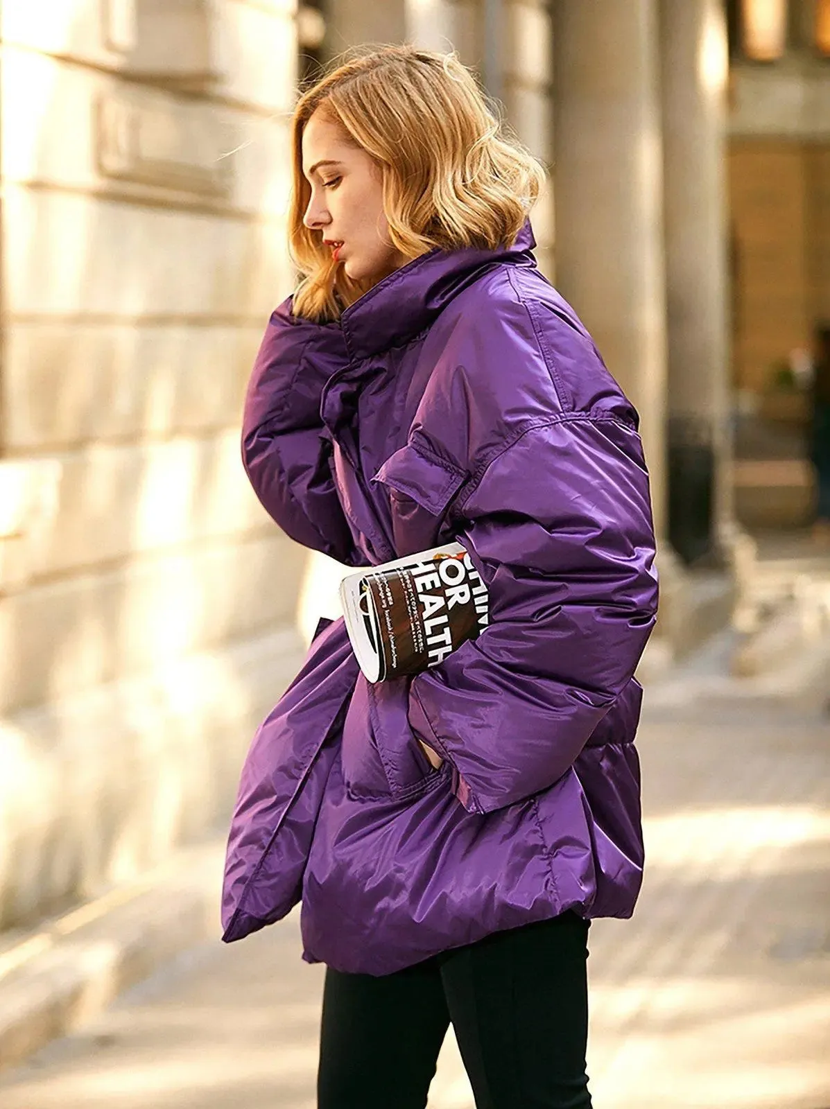 Purple Belted Down Puffer Jacket