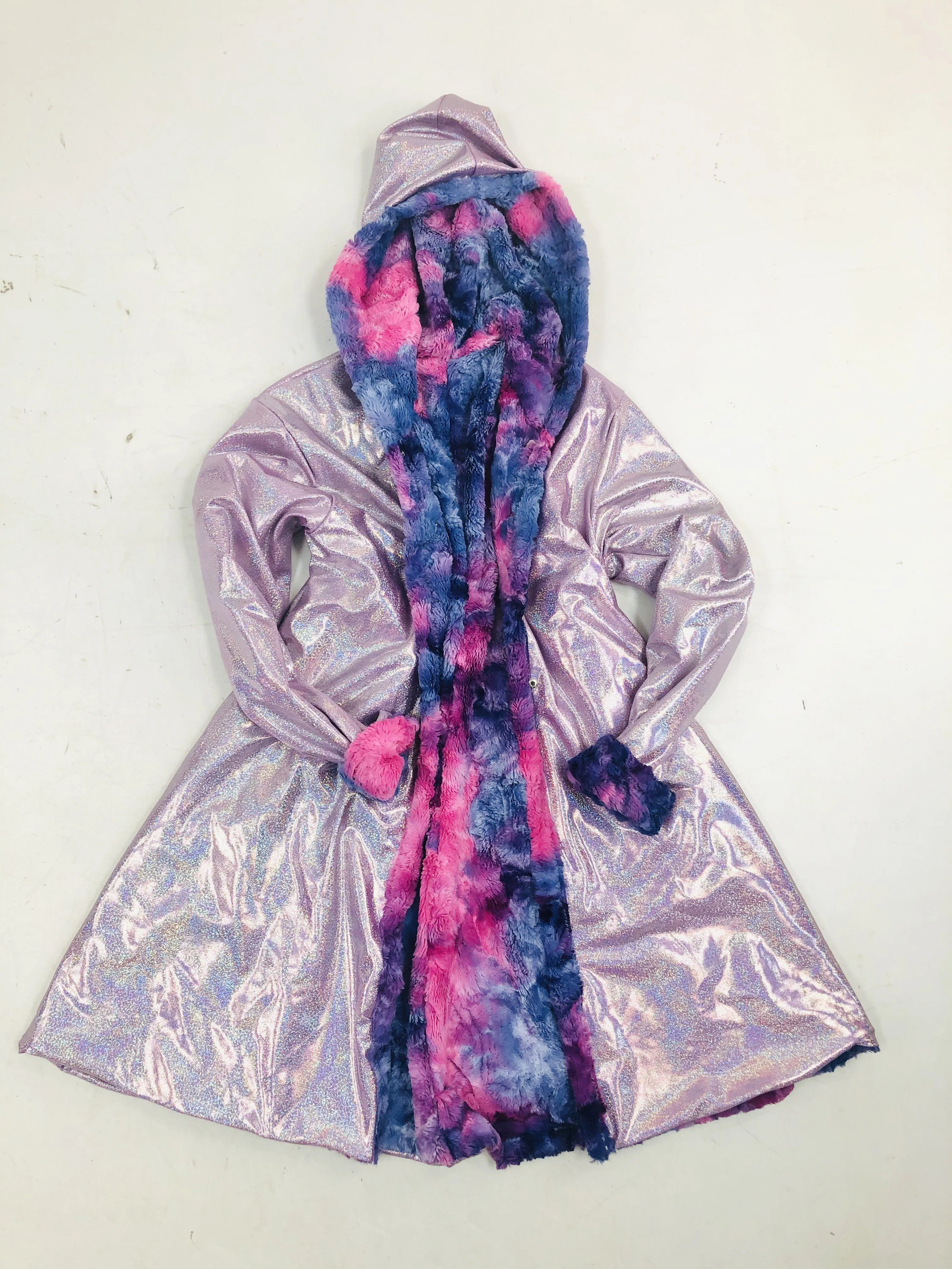 Ready to Ship Minky A Line Coat in Razzle Dazzle and Lilac Holographic Large