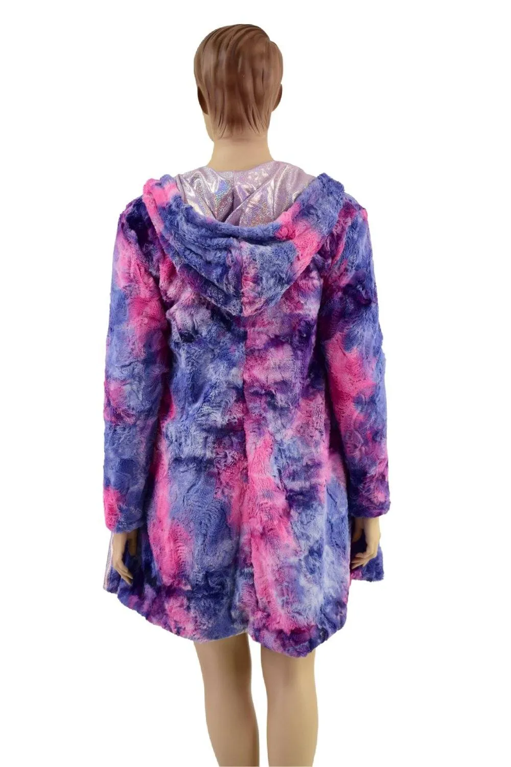 Ready to Ship Minky A Line Coat in Razzle Dazzle and Lilac Holographic Large