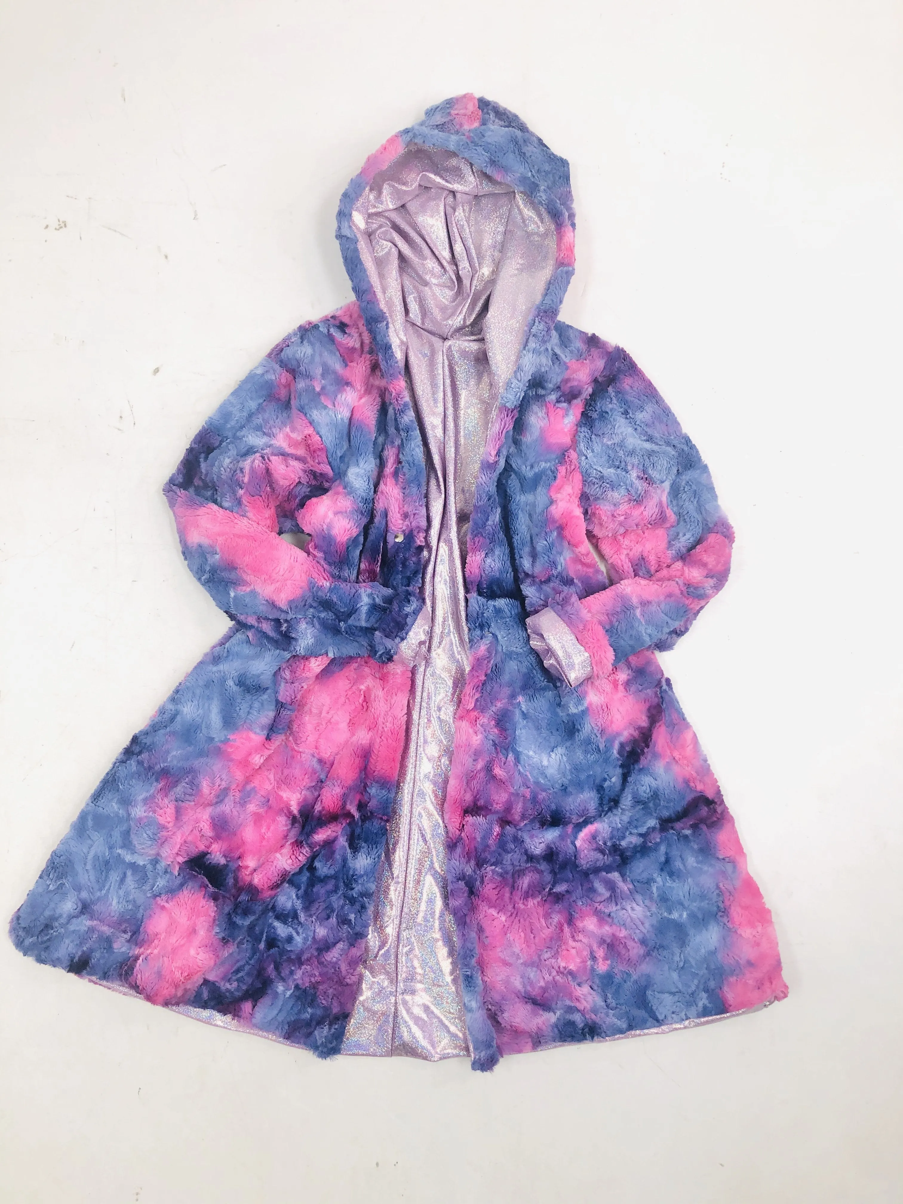 Ready to Ship Minky A Line Coat in Razzle Dazzle and Lilac Holographic Large