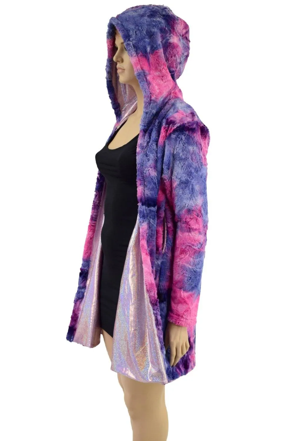 Ready to Ship Minky A Line Coat in Razzle Dazzle and Lilac Holographic Large