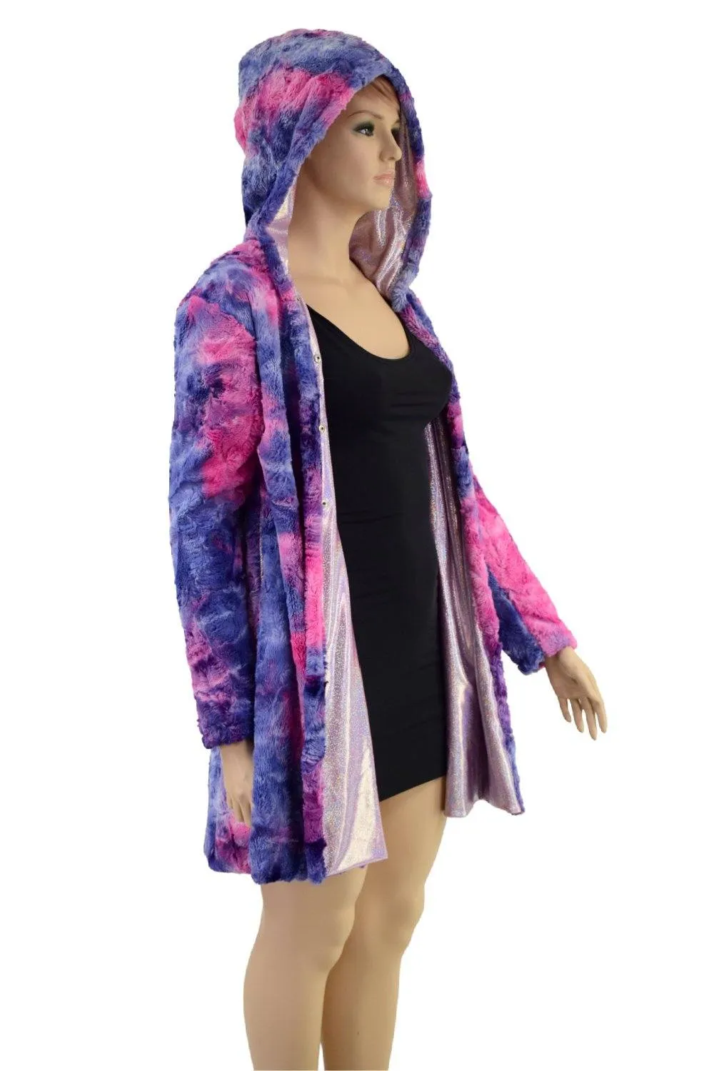 Ready to Ship Minky A Line Coat in Razzle Dazzle and Lilac Holographic Large