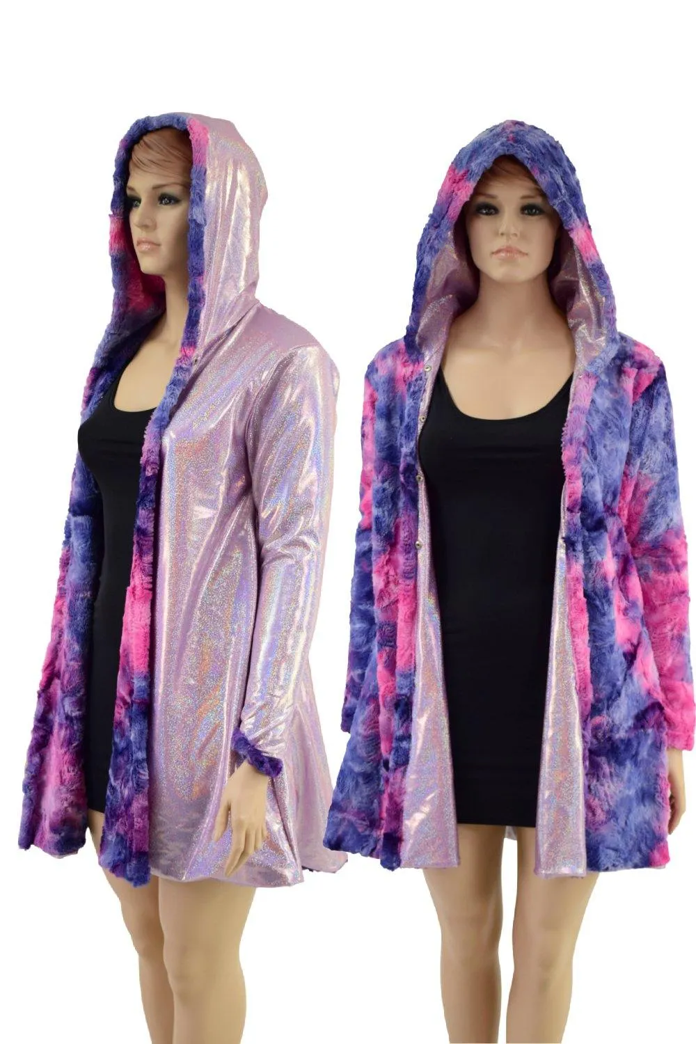 Ready to Ship Minky A Line Coat in Razzle Dazzle and Lilac Holographic Large