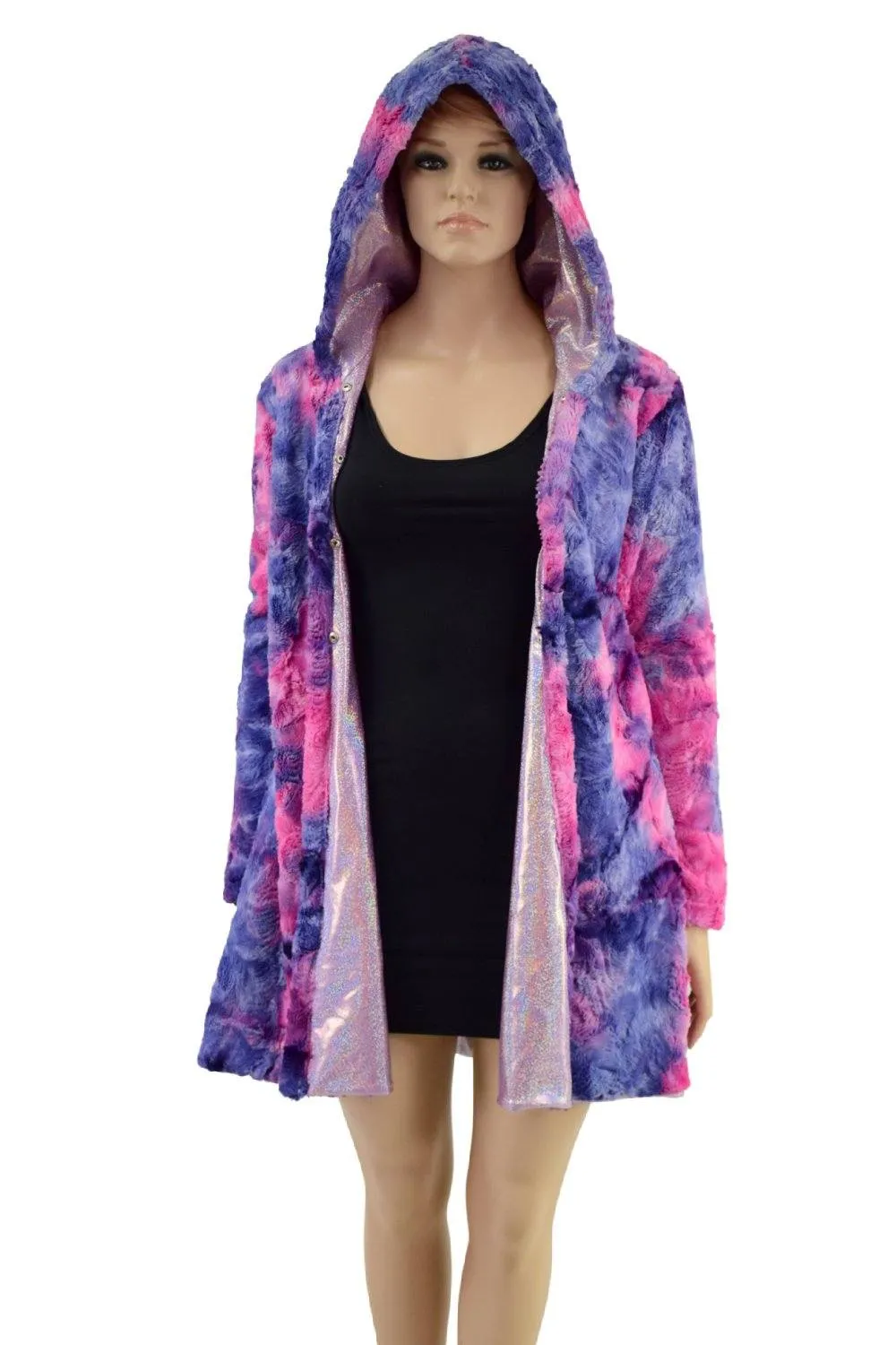 Ready to Ship Minky A Line Coat in Razzle Dazzle and Lilac Holographic Large