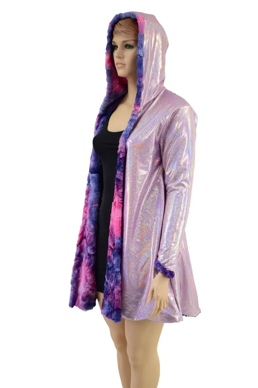 Ready to Ship Minky A Line Coat in Razzle Dazzle and Lilac Holographic Large