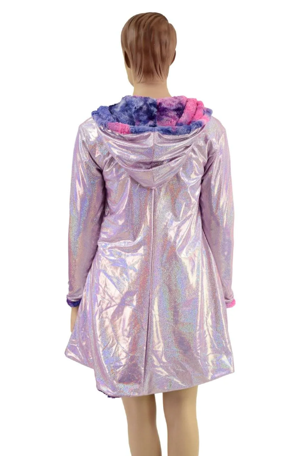 Ready to Ship Minky A Line Coat in Razzle Dazzle and Lilac Holographic Large