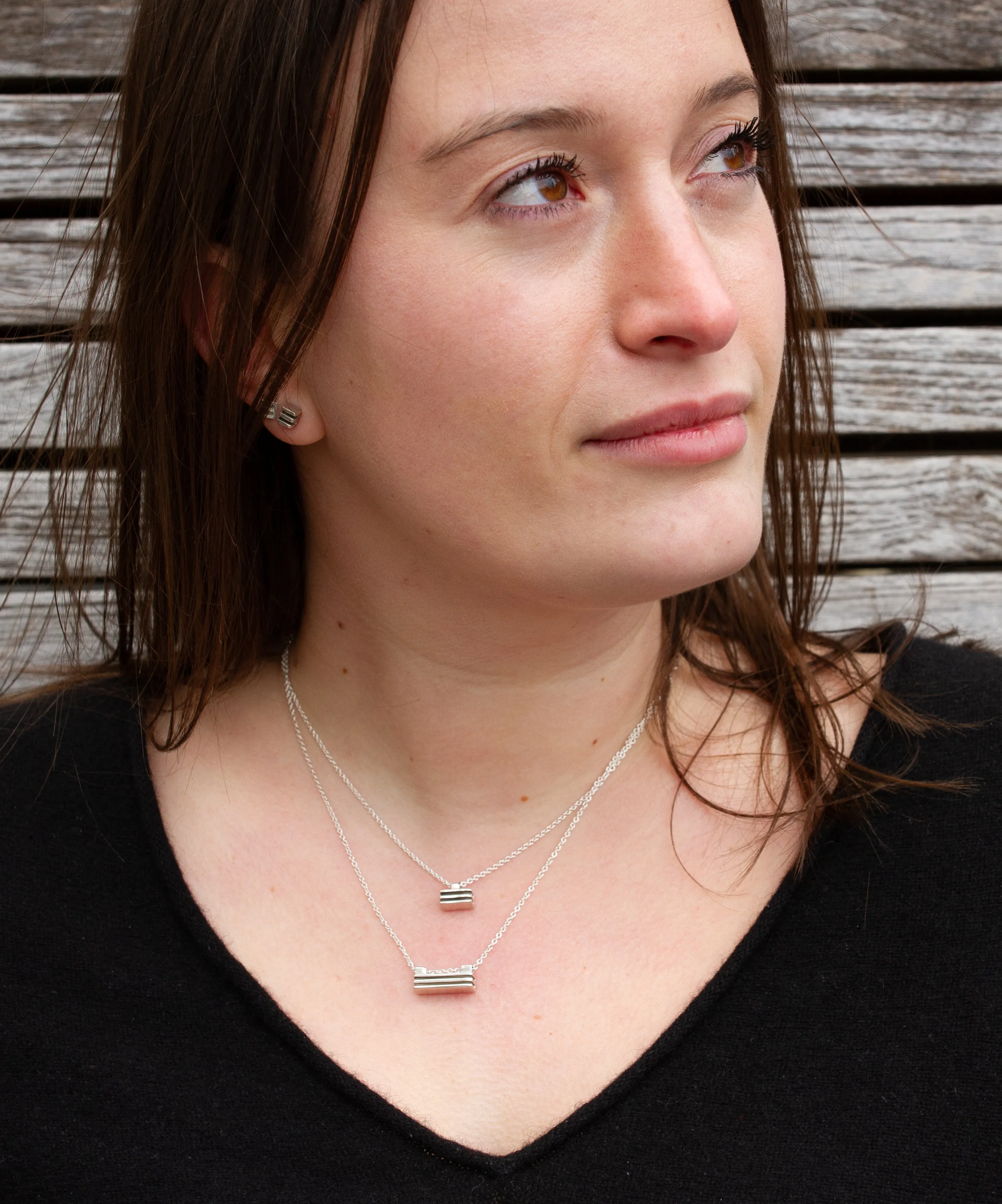 Rectangle Layer Necklace in Sterling Silver