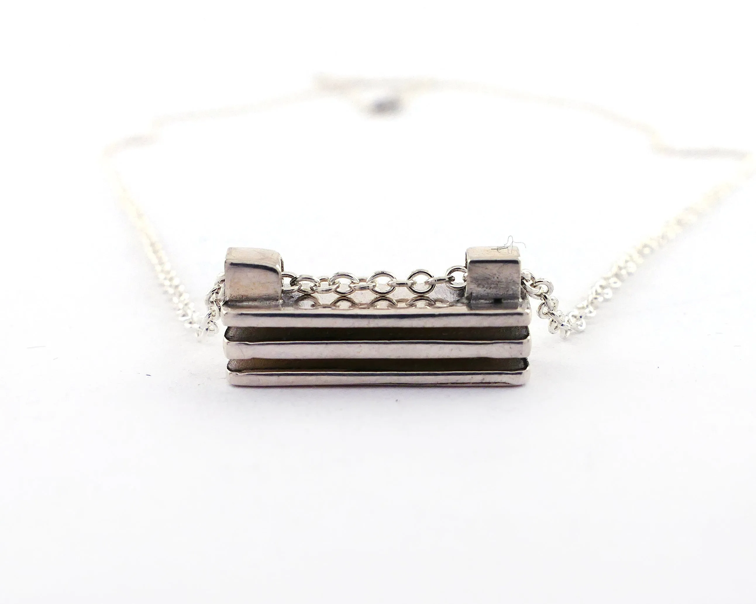 Rectangle Layer Necklace in Sterling Silver