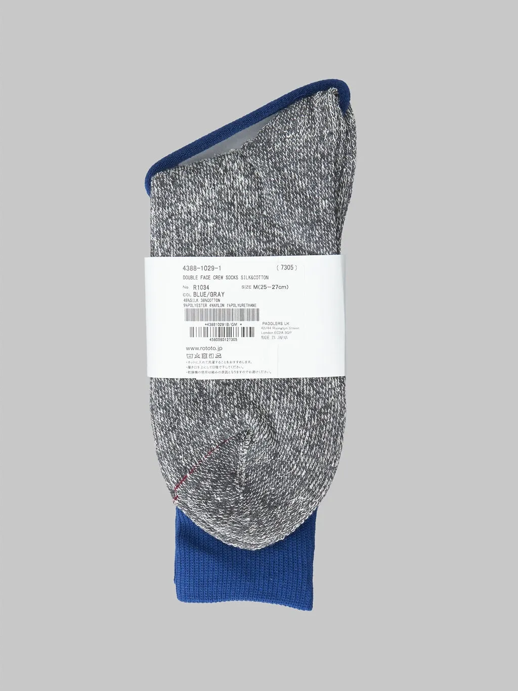 ROTOTO Double Face Crew Socks "Silk & Cotton" Blue/Grey