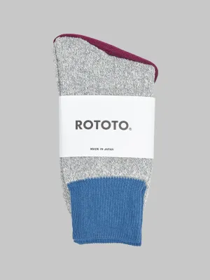 ROTOTO Double Face Crew Socks "Silk & Cotton" Blue/Light Grey