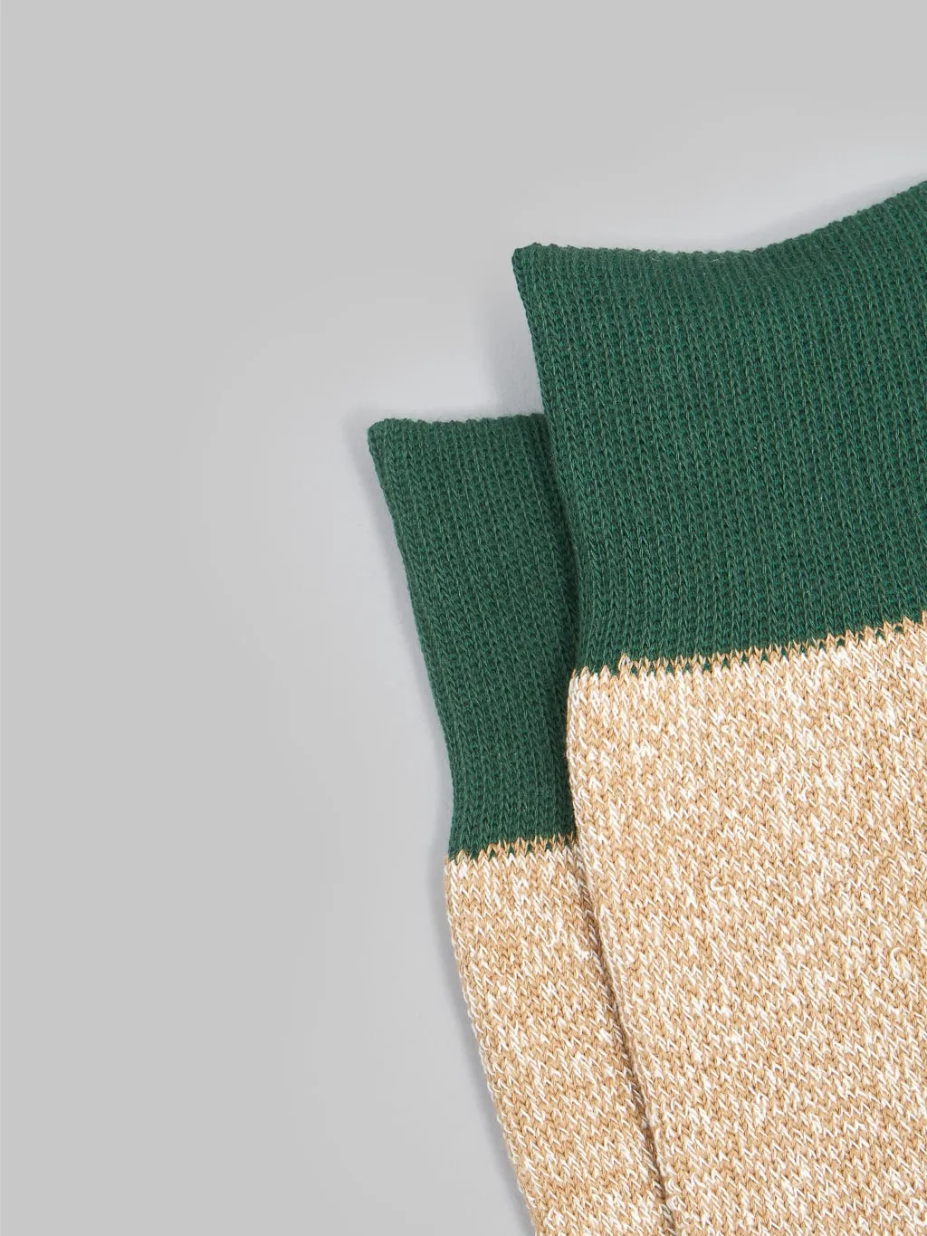 ROTOTO Double Face Crew Socks "Silk & Cotton" Dark Green/Beige