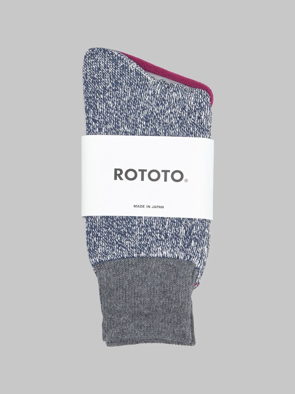 ROTOTO Double Face Crew Socks "Silk & Cotton" Dark Grey/Navy