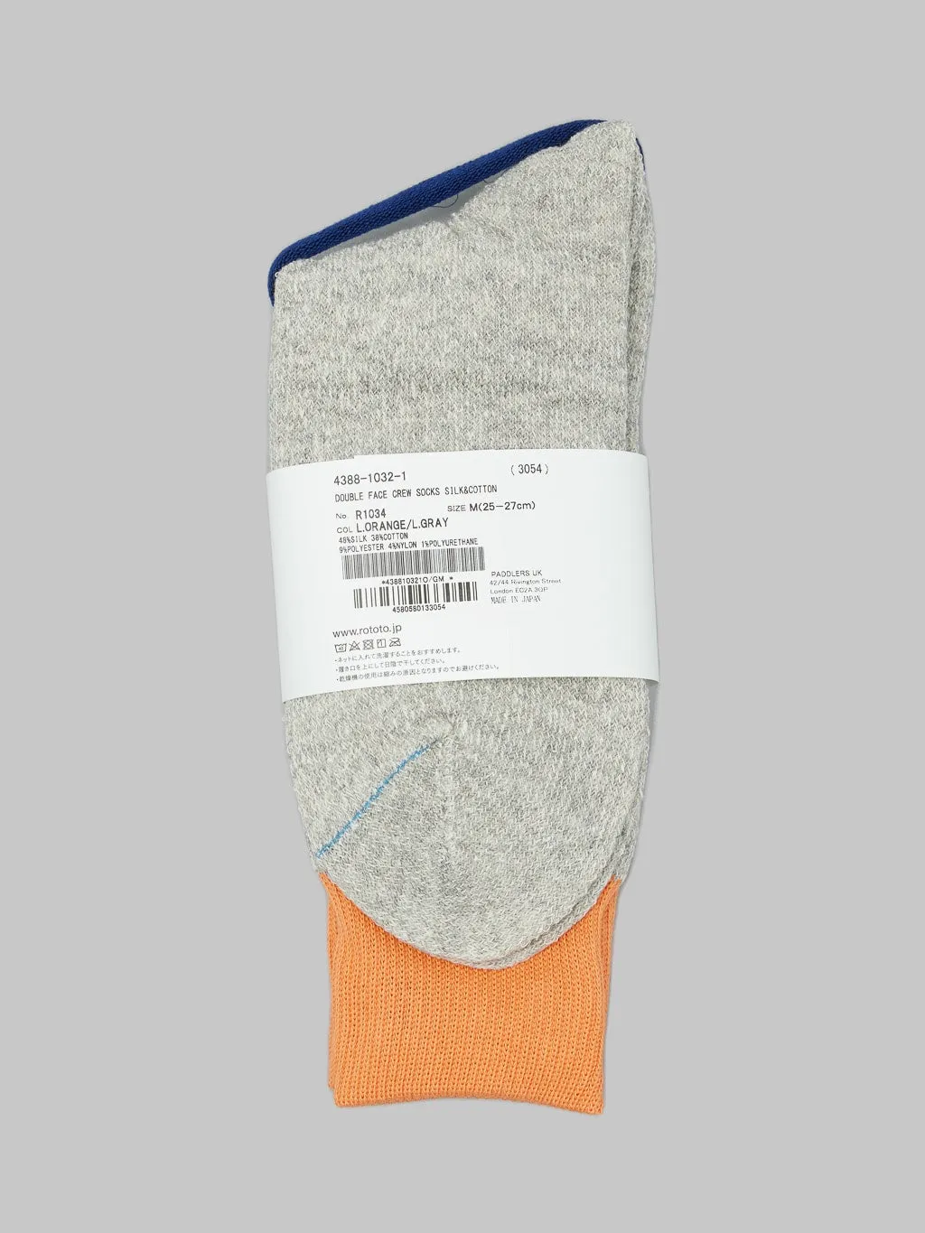 ROTOTO Double Face Crew Socks "Silk & Cotton" Light Orange/Light Grey