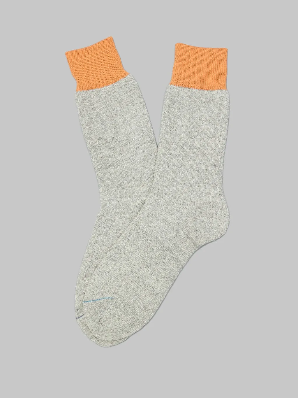 ROTOTO Double Face Crew Socks "Silk & Cotton" Light Orange/Light Grey