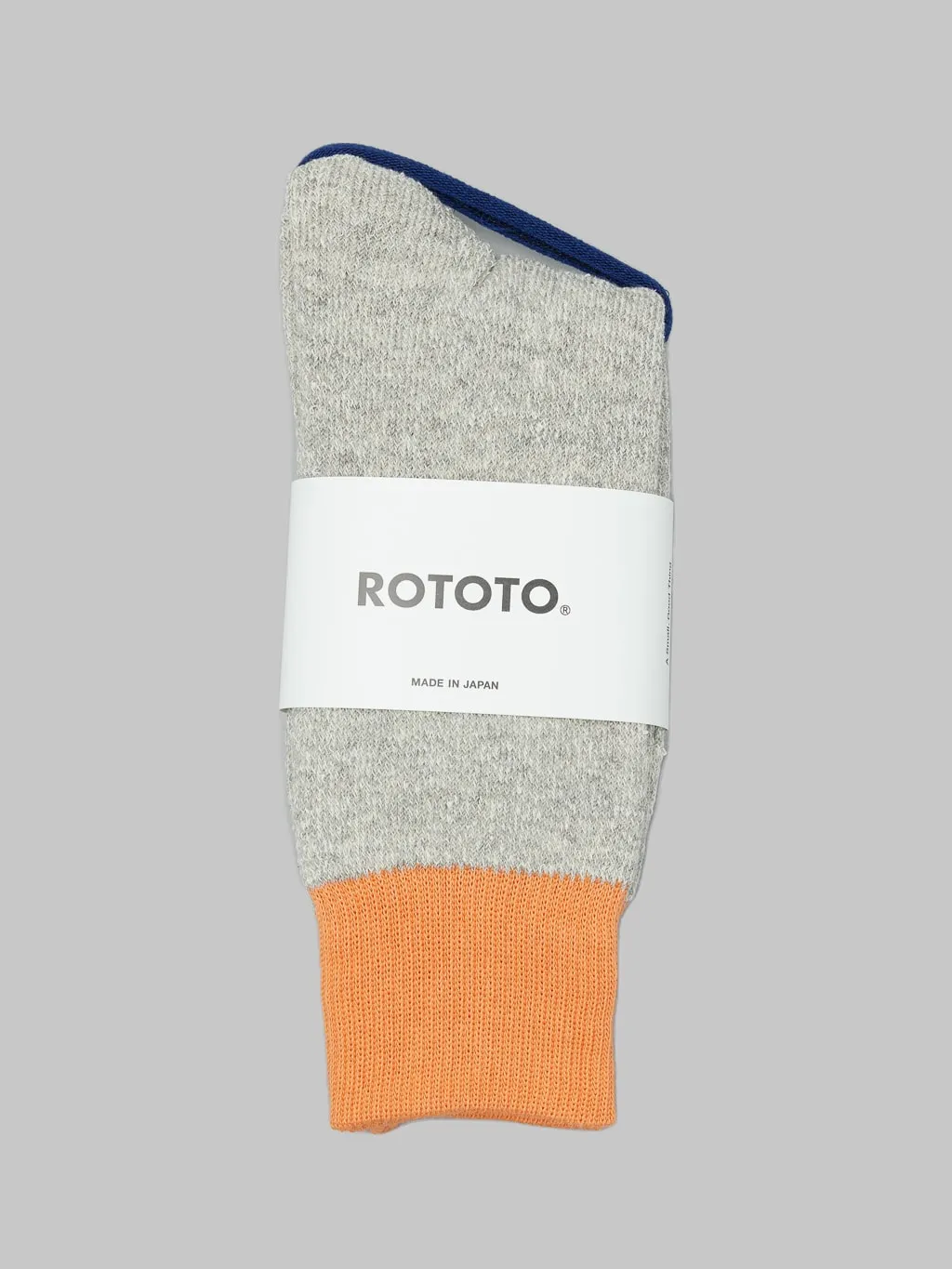 ROTOTO Double Face Crew Socks "Silk & Cotton" Light Orange/Light Grey