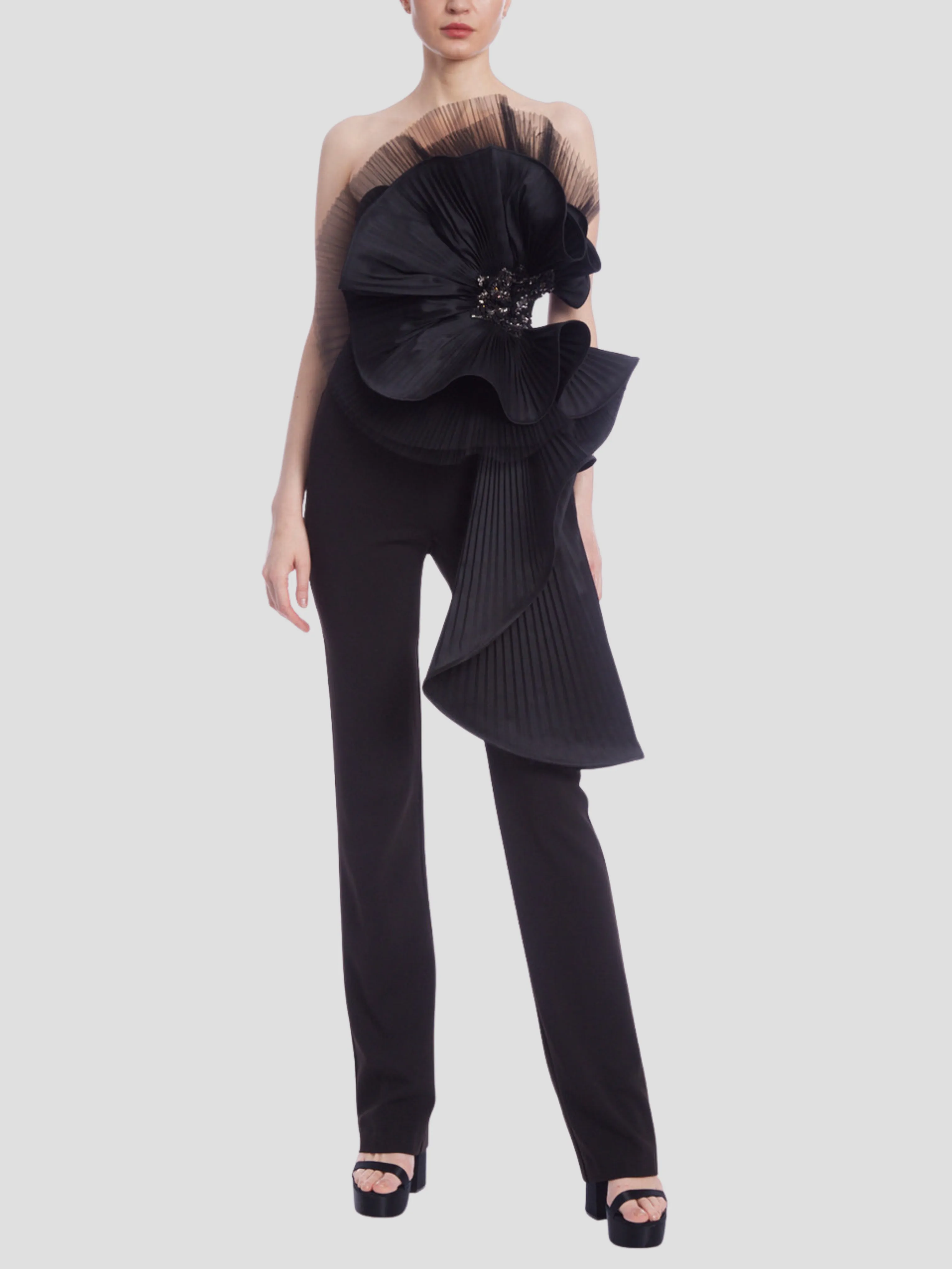 Sculptural Strapless Fitted Jumpsuit in Black