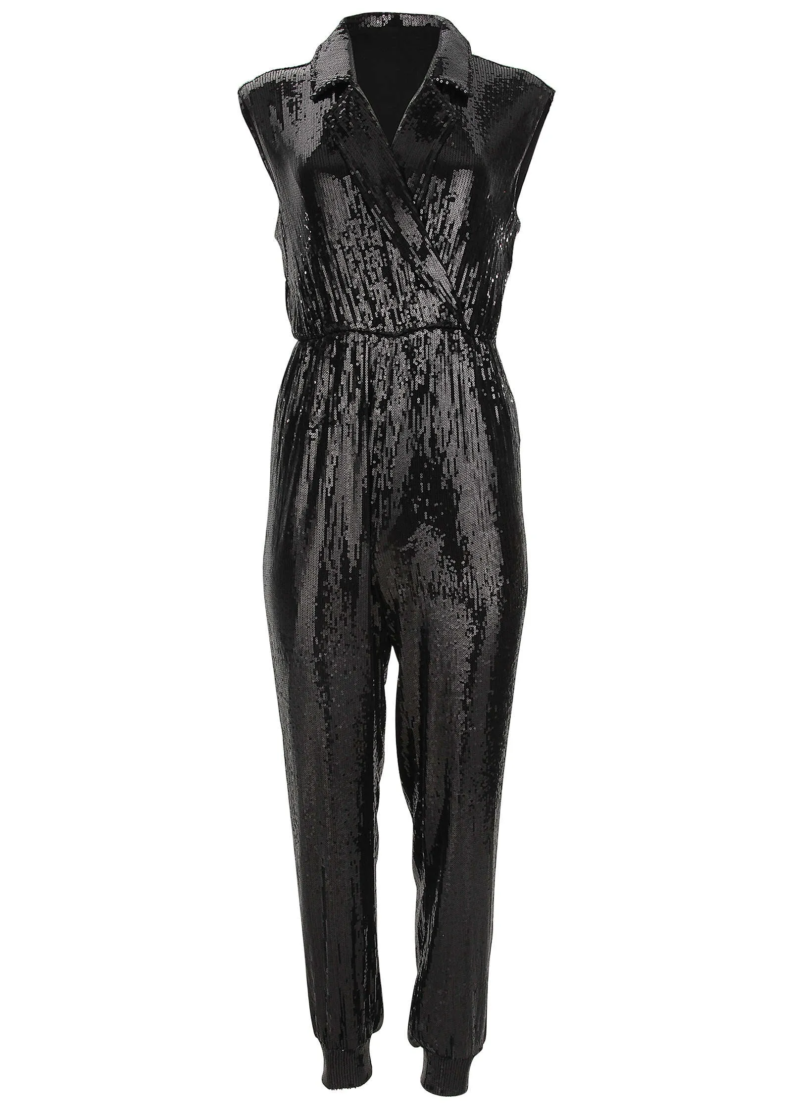 Sleeveless Sequin Jogger Jumpsuit - Black