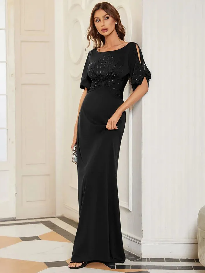 Trendy Round Neck Bodycon Wedding Guest Dress with Sleeves