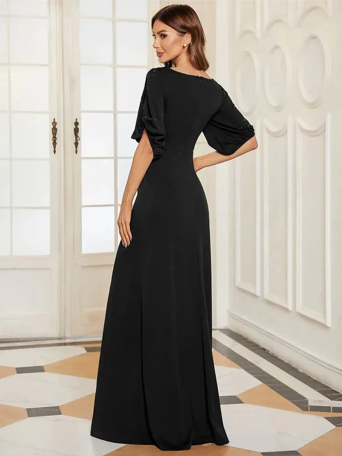 Trendy Round Neck Bodycon Wedding Guest Dress with Sleeves