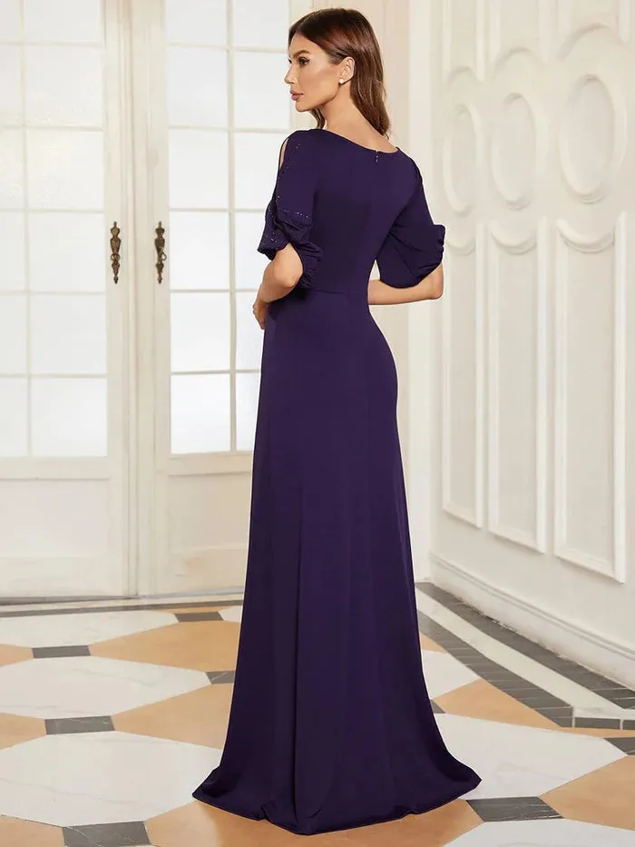 Trendy Round Neck Bodycon Wedding Guest Dress with Sleeves