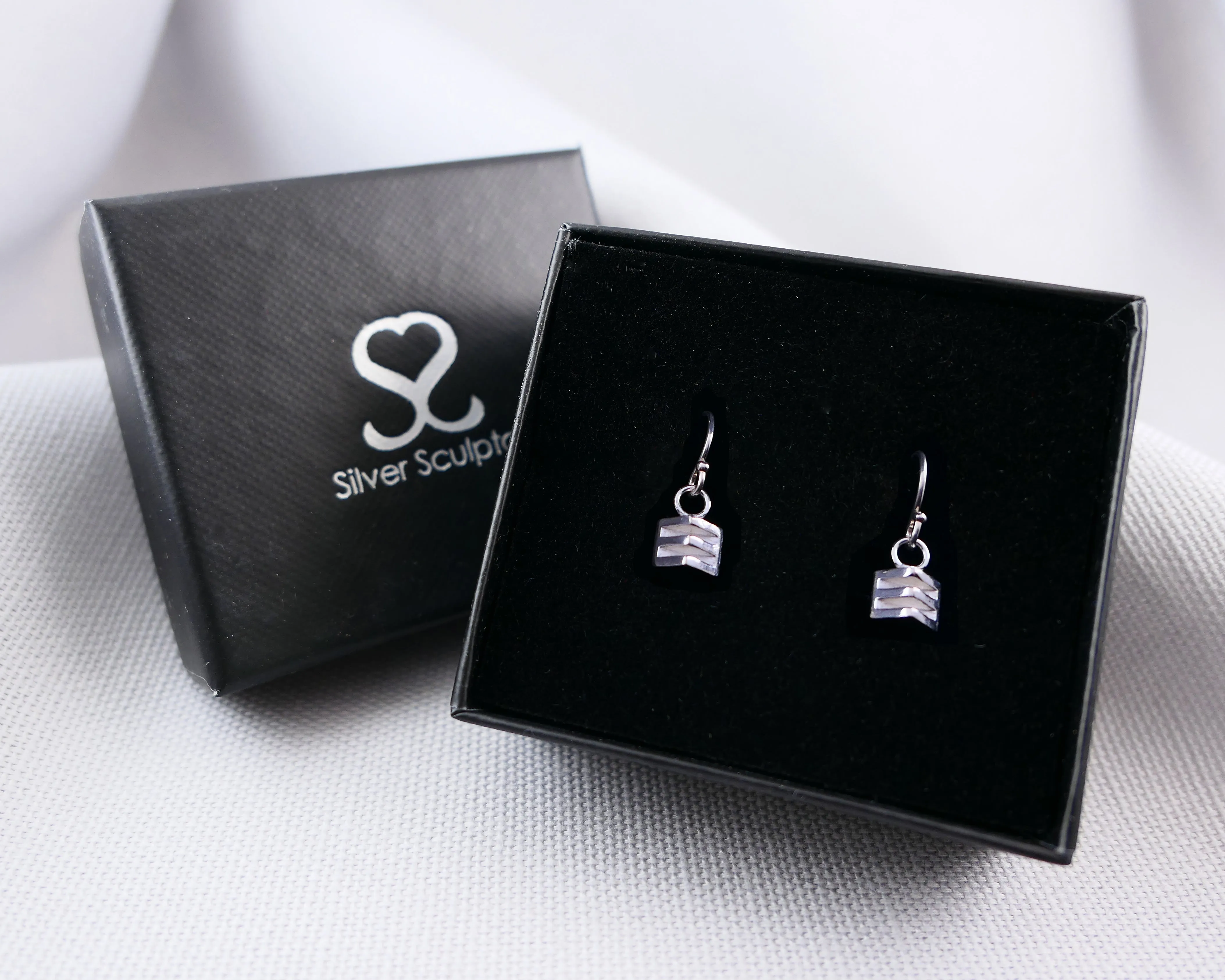 Triangle Layer Drop Earrings in Sterling Silver