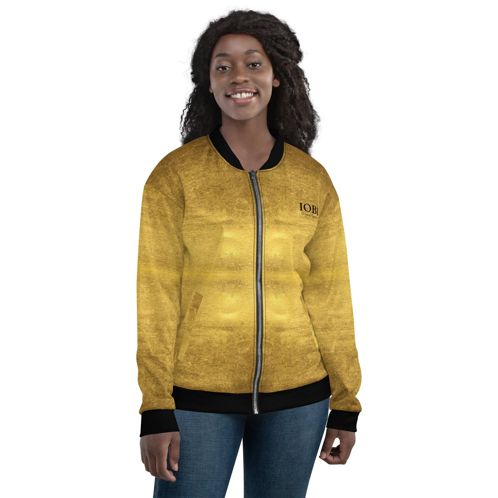 Women Bomber Jacket With Pockets Zipper Premium Quality Space Gold Exploration Design by IOBI Original Apparel