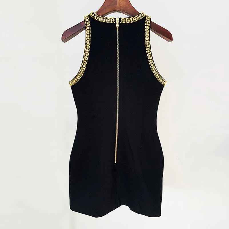 Women Gold Sequin Top Mini Black Dress Embellished Sleeveless Minidress