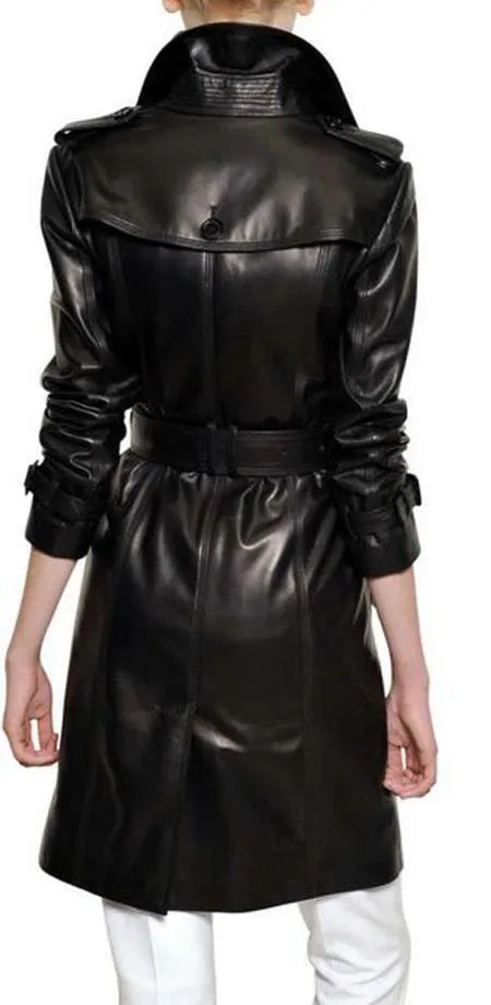 Women's Genuine Leather Mid Length Trench Coat TC08