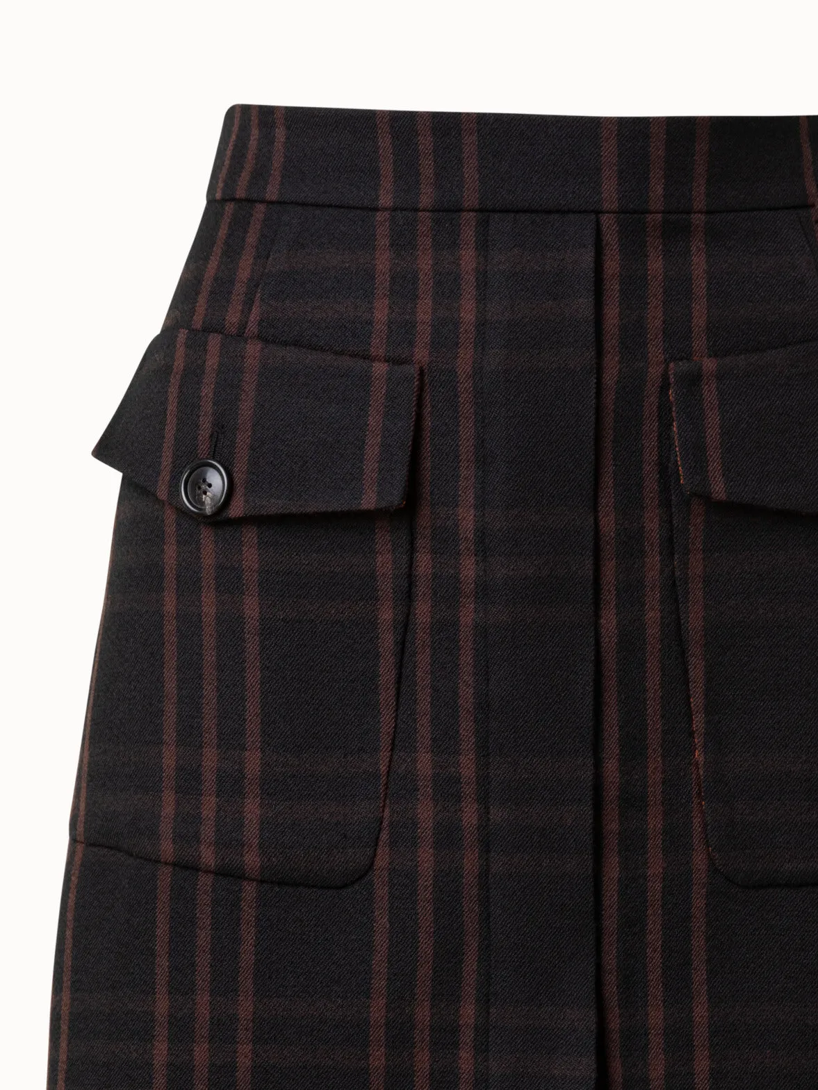 Wool Double-Weave Short Skirt with Window Pane Check