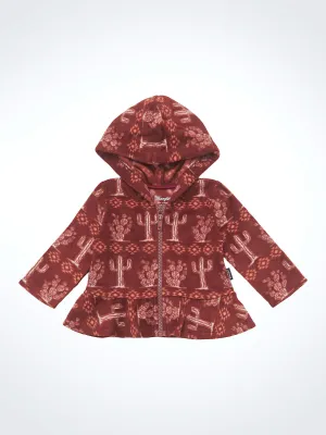 Wrangler Little Girl's Cacti Fill Zip Ruffle Hoodie